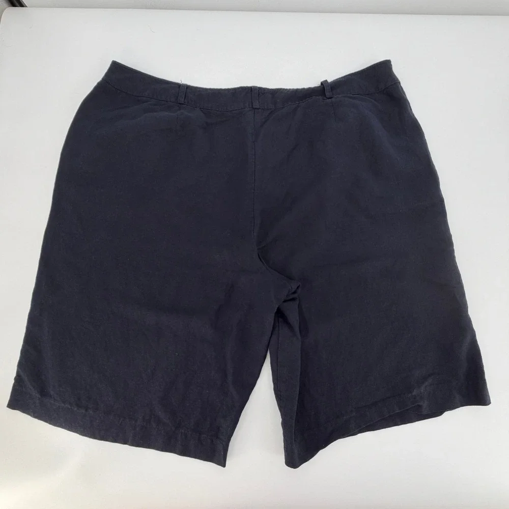 NY Collection Shorts Womens 3X Blue Linen‎ Blend Bermuda Casual Coastal Summer